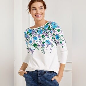 Talbots Floral Blouse - White, Green, and Blue
